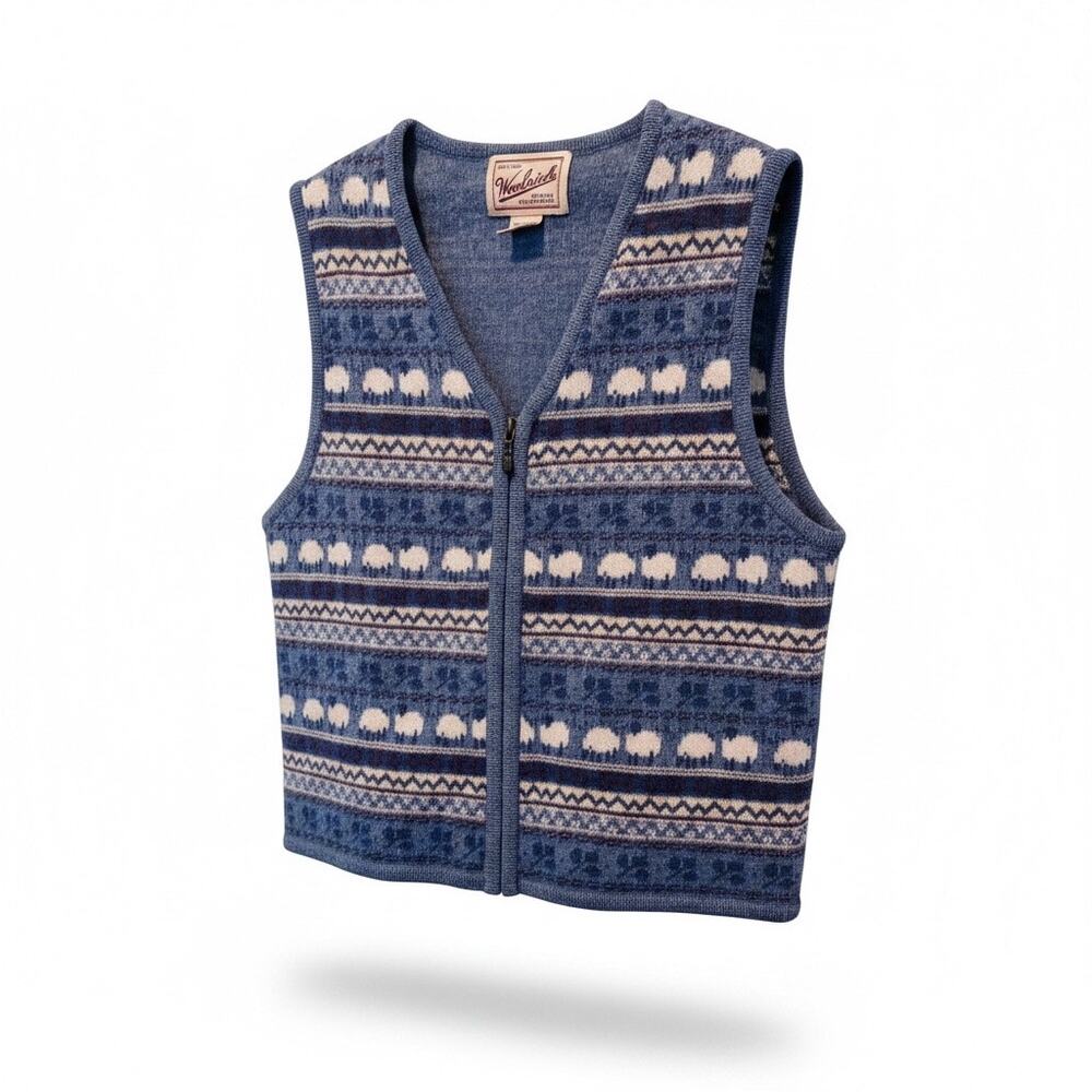 Vintage Woolrich Women's S 100% Lambswool Fair Isle Sheep Zip Vest